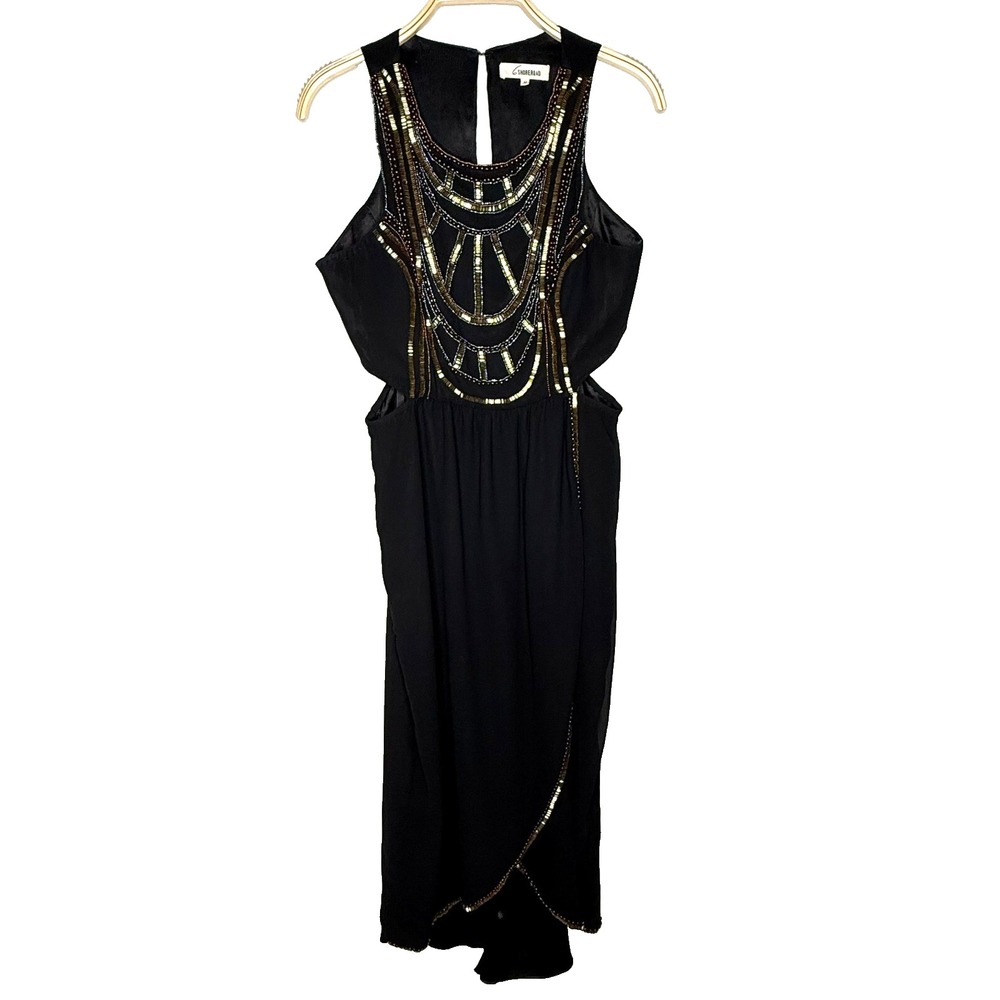 6 Shore Road Black Beaded Maxi Dress Size M Key Hole Sides Back